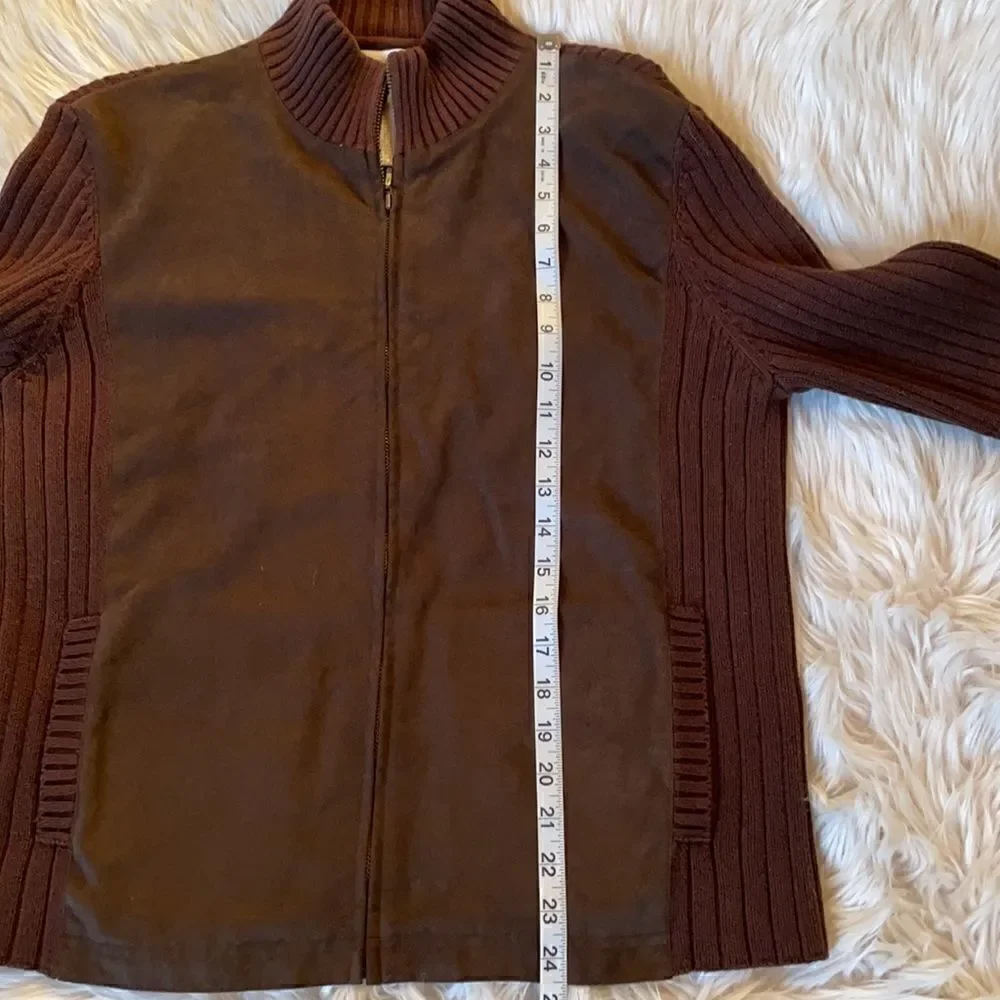 Jones New York Sport Brown Suede Mixed Media Full Zip Jacket (Size: Large)